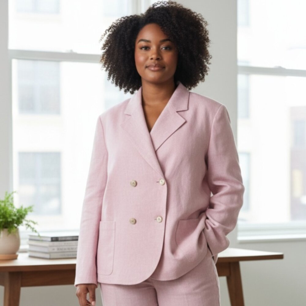 Lafayette 148 NY Pink Linen Silk Double Breasted Suit 24W